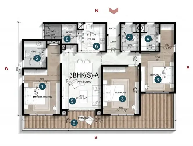 3 BHK Residence Blueprint